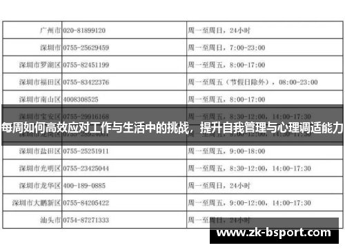 每周如何高效应对工作与生活中的挑战,提升自我管理与心理调适能力 每周如何高效应对工作与生活中的挑战,提升自我管理与心理调适能力